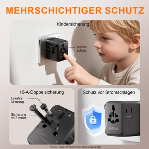 Adaptor de calatorie GRIFEMA 5 in 1 cu 2 USB C, 20W PD, compatibil global - Img 4