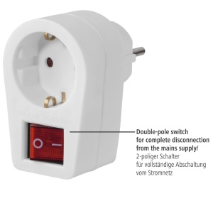 Adaptor de priza Hama (mufa de contact de protectie, adaptor de priza cu comutator, adaptor de priza 1 compartiment, adaptor, comutator cu 2 pini, comutator ON/Off, priza de contact de protectie, economisire energie) alb - Img 2