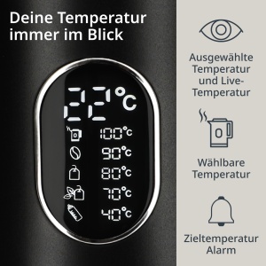 ADE Ceainic cu economie de energie cu setare a temperaturii 40-100degC | 1,5 l | Otel inoxidabil | Fara BPA | negru mat - Img 3