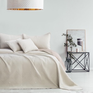 AmeliaHome Cuvertura bej Cappucino 170x210 Cuvertura de pat cu doua fete Matlasare cu ultrasunete Poliester Softa