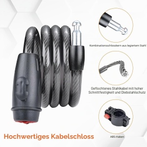 Antifurt Bicicleta GRIFEMA cu 2 Chei, 120cm12mm, Negru, Siguranta Ridicata - Img 5