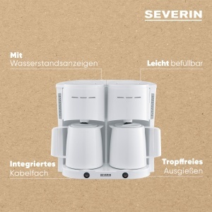 Aparat de cafea cu filtru SEVERIN Duo cu ulcior termic, aparat de cafea pentru pana la 16 cani, aparat cu filtru atractiv cu 2 ulcioare de vid, alb, 2 litri, 2.000 W, KA 9314 - Img 4