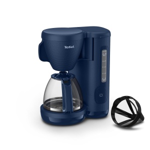 Aparat de cafea cu filtru Tefal Morning, ulcior de sticla, rezervor de apa de 1,25 litri, functie de mentinere la cald, filtru permanent, indicator de nivel al apei, albastru, CM2M1410