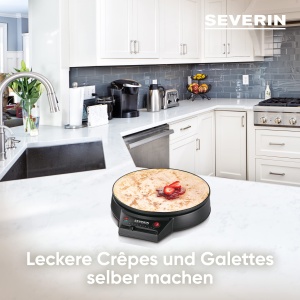 Aparat de clatite SEVERIN, Fier de calcat pentru clatite dulci si galete sarate, Aparat de clatite cu placa de gratar XXL (diametru 30 cm), setare continua a temperaturii, negru, CM 2198 - Img 3