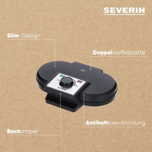 Aparat de facut waffles Severin WA 2106 1200W antiaderent design slim negru - Img 4