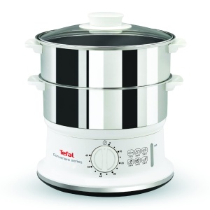 Aparat de gatit cu aburi Tefal VC1451 2 recipiente inox 6L Timer 900W Alb - Img 2