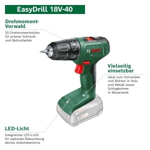 Aparat de gaurit si insurubat Bosch EasyDrill 18V-40, 1.5Ah, 241 piese - Img 2