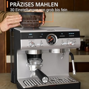 Aparat de portafiltru manual Krups Precision cu rasnita, aparat de cafea barista cu interfata de control intuitiva, setari de pre-infuzie, espressor cu bagheta de abur, incalzire rapida, XP801T10 - Img 3