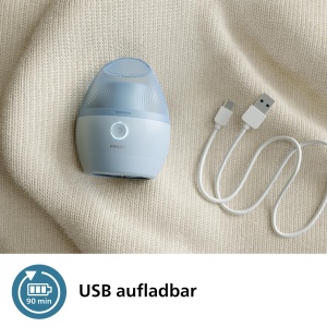 Aparat de ras de scame Philips, dispozitiv de indepartare a scamelor reincarcabil prin USB, sigur pe toate articolele de imbracaminte, incarcator USB inclus, indepartare eficienta a scamelor, eliminare fara efort, albastru (GCA2100/20) - Img 5