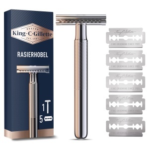 Aparat de ras King C. Gillette cu 5 lame, maner metalic si design anti-frecare