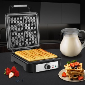 Aparat pentru vafe belgiene YASHE 1200W 4 felii argintiunegru antiaderent - Img 7