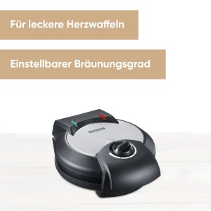 Aparat vafe SEVERIN, dispozitiv de copt vafe cu acoperire antiaderenta pentru vafe clasice cu inima, cu economie de spatiu si practic, putere de aproximativ 1.300 W, negru/otel inoxidabil, WA 2103 - Img 2