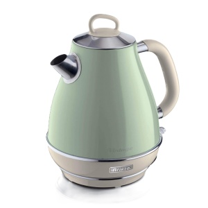 Ariete Vintage Kettle 2869, Ceainic electric retro cu nivel vizibil al apei, baza fara fir la 360deg, oprire automata, strecuratoare de ceai, capacitate 1,7 l, otel inoxidabil, 2000 W, verde