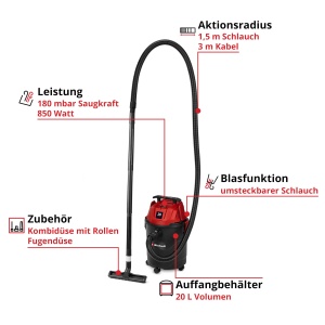 Aspirator multifunctional Einhell TC-VC 2045 850W 20L functie suflare - Img 2