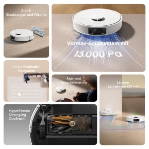 Aspirator robot Dreame D20 13000 Pa 2-in-1 aspirare si spalare autonomie 285 min control prin aplicatie alb - Img 9