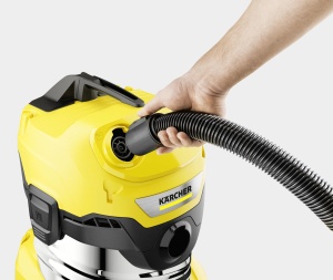 Aspirator umed si uscat Karcher WD 4 S V-20/5/22, recipient din otel inoxidabil de 20 l, 1000 W, cablu de 5 m, furtun de aspiratie de 2,2 m, duza de podea Clips, sistem de inchidere "Pull & Push", galben - Img 3