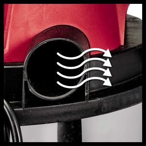 Aspirator umed/uscat Einhell TC-VC 1812 S (putere de 1.250 W, sistem de furtun de 36 mm, recipient din otel inoxidabil de 12 l, filtru de spuma, extins. accesorii duze), rosu, negru, alb - Img 5