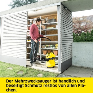 Aspirator umed/uscat fara fir Karcher 36 V WD 3 Baterie, filtru cartus, furtun de aspiratie: 2 m, dimensiunea recipientului: 17 l, putere: 300 W, utilizabil cu acumulatorul Karcher 36 V, fara baterie, negru/galben - Img 5