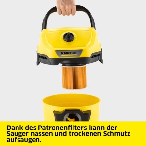 Aspirator umed/uscat Karcher WD 3 V-17/4/20, incl. filtru cartus, sac filtrant din lana, 1.000 W, recipient din plastic: 17 l, furtun de aspiratie: 2 m si depozitare furtun, functie de suflare, duza pentru podea si crapaturi - Img 2