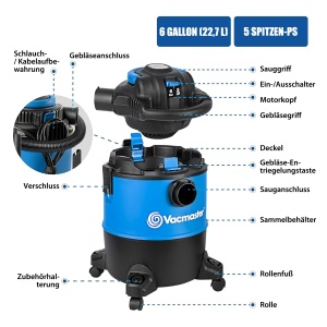 Aspirator Vacmaster 1200W 23L pentru uz casnic si auto - Img 2