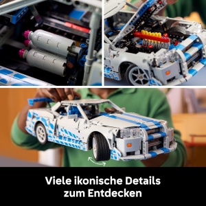 Automodel LEGO Technic 2 Fast 2 Furious Nissan Skyline GT-R (R34) - 1410 piese, Driftfunctie, 6-Zylinder-Motor - Img 4