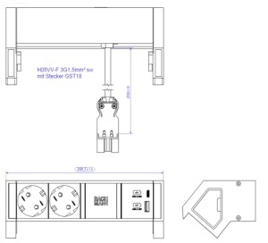 Bachmann DESK2 Priza Multipla 2x Schuko USB AC Incarcator 22W Negru - Img 2