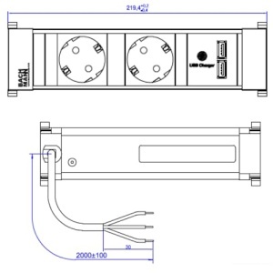 Bachmann Power Frame Alu 2x Priza Schuko 2x USB Charger Cablu 2m - Img 2