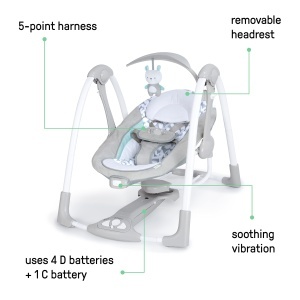 Balansoar si sezlong portabil Ingenuity ConvertMe 2-in-1 Raylan vibratii si sunete pentru bebelusi 0-9 luni - Img 2