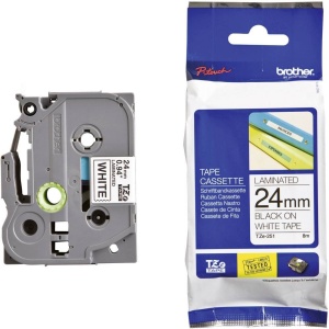 Banda de Etichetare Brother TZe-251, 24mm x 8m, Negru pe Alb, Laminata