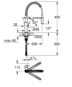 Baterie bucatarie GROHE Get 30361000 crom cu dus extractibil si rotire 360deg - Img 2