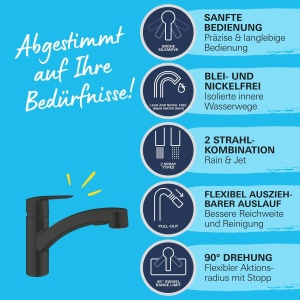 Baterie bucatarie GROHE Start 305312431 negru mat cu dus extractibil economisire apa - Img 4