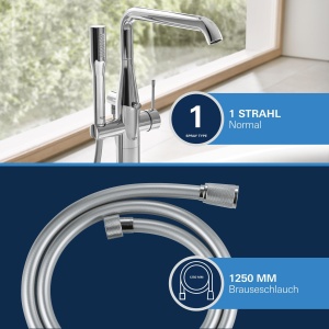 Baterie cada freestanding GROHE Essence 23491001 crom cu dus si furtun - Img 4