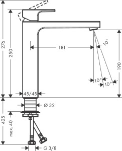 Baterie chiuveta hansgrohe Vernis Shape, crom, inaltime 190 mm, economisire apa - Img 7