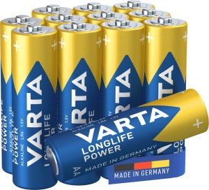 Baterii Alkaline VARTA Longlife Power AA, 12 bucati, 1.5V, made in Germany