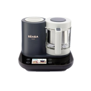 BEABA - Babycook Smart - Conectat - Aparat de mancare pentru bebelusi - Cantar integrat - Bol de sticla - Cos din otel inoxidabil - Capacitate mare 2.25L - Aburi delicat - Ecran tactil/aplicatie - Antracit