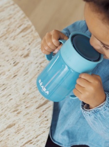 BEABA, cana de invatare 360deg cu disc anti-picurare, sistem anti-scurgeri patentat, de la 12 luni, manere detasabile, cu capac igienic, solid si usor, 340 ml, albastru - Img 4