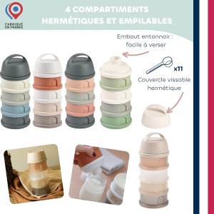 BEABA, Cutii de dozare lapte praf stivuibile, 100% etanse, 4 compartimente, capacitate mare, pot fi folosite si ca cutii de gustari, transparente - Img 5