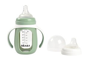 Beaba Pahar de Invatat 2 in 1 210ml Verde Salvie Silicon Rezistent