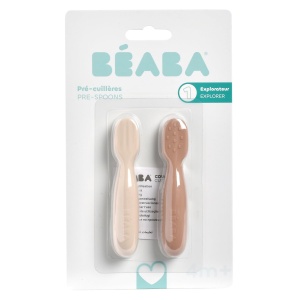 BEABA, set de 2 linguri pentru bebelusi varsta de 1 an, prelinguri din silicon, tacamuri pentru copii, de la 4 luni, forma ergonomica, texturi diferite, maner antiderapant, pralina/lut - Img 8