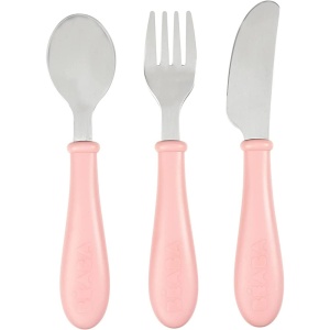 BEABA, Set de 3 tacamuri pentru copii - Otel inoxidabil - Varsta a 2-a, de la 12 luni - Prietenos cu bebelusii, Roz