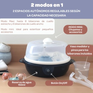 BEABA, Sterilizator de sticle 2 in 1, scalabil, electric cu abur, 2 in 1, 2 compartimente, pana la 8 sticle si accesorii, ultra rapid, temporizator, Steril'Express, albastru de noapte - Img 5
