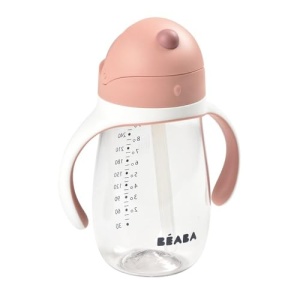 Beaba Strohhalmbecher 2 in 1 Babyflasche 300 ml Roz Manere Detasabile - Img 2