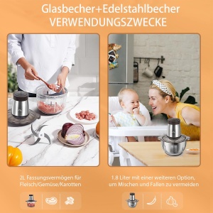 Bear Mini Zerkleinerer 600W 2L18L 2 viteze lame din otel inoxidabil - Img 3