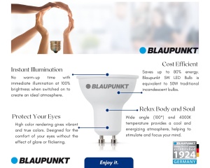 Bec LED Blaupunkt GU10 5W Lumina Naturala 4000K Pachet 4 Bucati Economie Energie - Img 5
