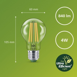 Bec LED Philips Classic ultra-eficient cu clasa de eficienta energetica A, inlocuieste 60W, baza E27, clara, lumina alba calda (2700K), reglabil, generatie veche - Img 3