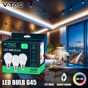 Bec LED V-TAC 3x E27 G45-4.5W (echivalent 40W) - Pachet de 3 - 470 lumeni - Becuri LED - Bec de economisire a energiei - Lumina 4000K Alb Neutru - Img 2