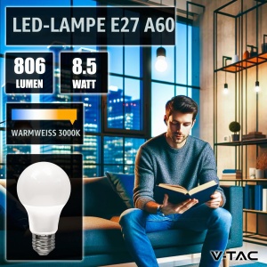 Bec LED V-TAC E27 8,5W (echivalent 60W) 3000K cald, 10 buc - Img 3