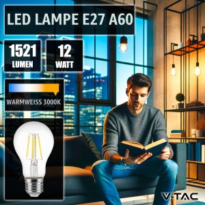 Bec LED V-TAC E27 Filament A60 12W 3000K 4 bucati - Img 3