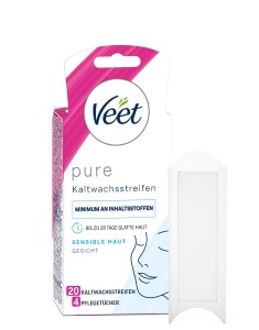 Benzi depilatoare Veet Pure pentru fata, 20 bucati, pentru piele sensibila