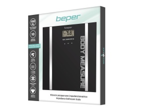 BEPER 40.808A Scala de impedanta, Scara de masa corporala si procentaj de lichid, 10 locatii de memorie, Afisaj LCD, Suprafata din sticla securizata, Negru, 4 x 33 x 33 cm - Img 7